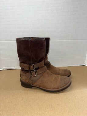 UGG Lorna Brown Two-Tone Suede Mid-Calf Ankle Boots
